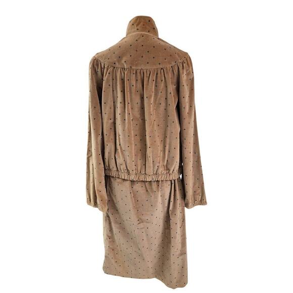 Vtg 80s Sandy Chrysler California High Neck Skirt Suit Plush Brown Confetti M/L - Picture 3 of 6